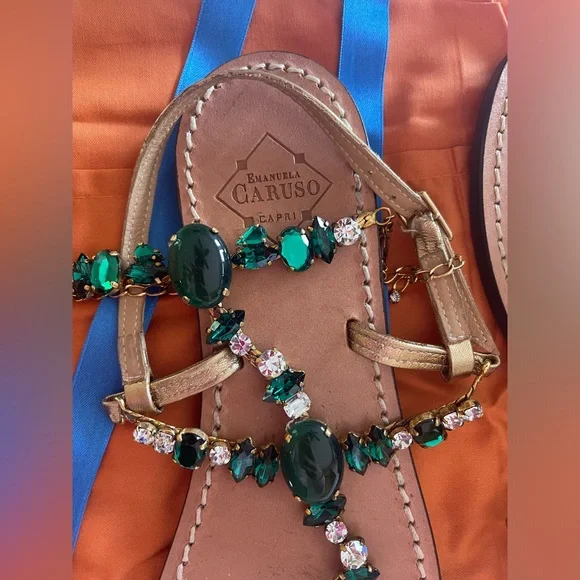 Emanuela Caruso Capri stunning green jewel sandals size 39 fit 8.5 US - Picture 13 of 13